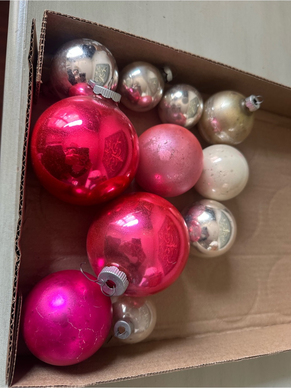Vintage shiny brite rare size pink regular silver misc